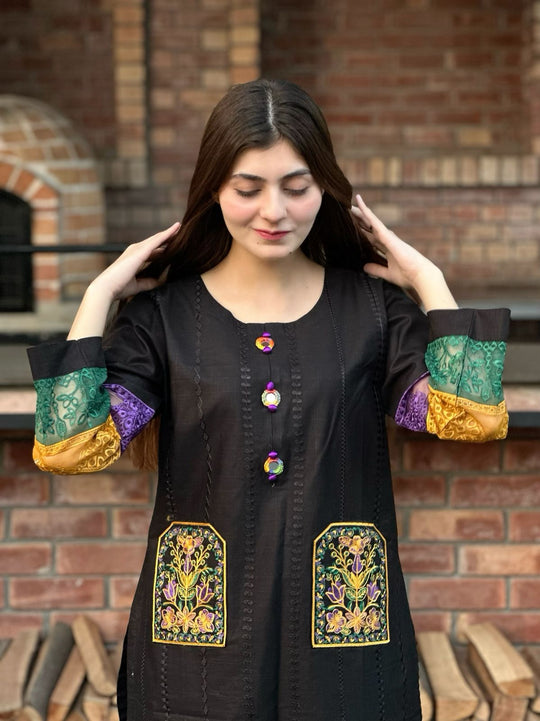Cotton 2 pc stitched (Black)