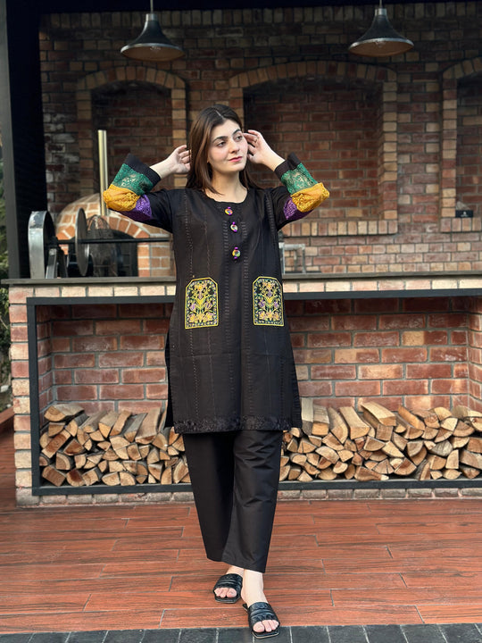 Cotton 2 pc stitched (Black)