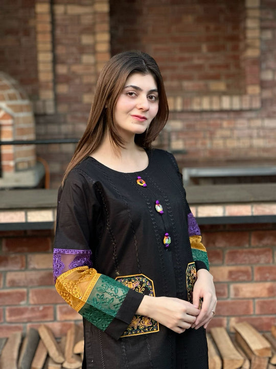 Cotton 2 pc stitched (Black)