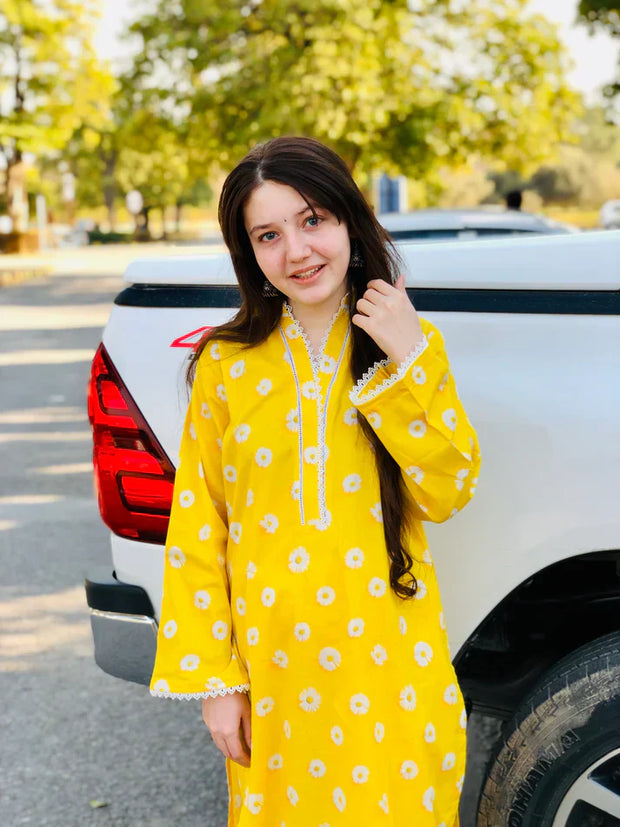 Bin noor Design Yellow Sunflower Printed Suit
