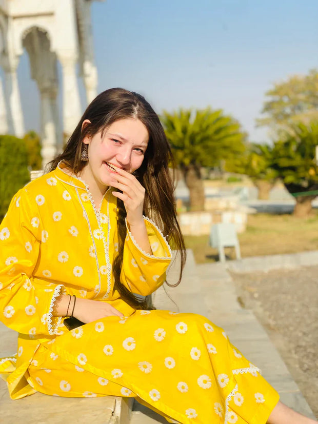 Bin noor Design Yellow Sunflower Printed Suit