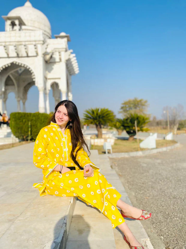 Bin noor Design Yellow Sunflower Printed Suit